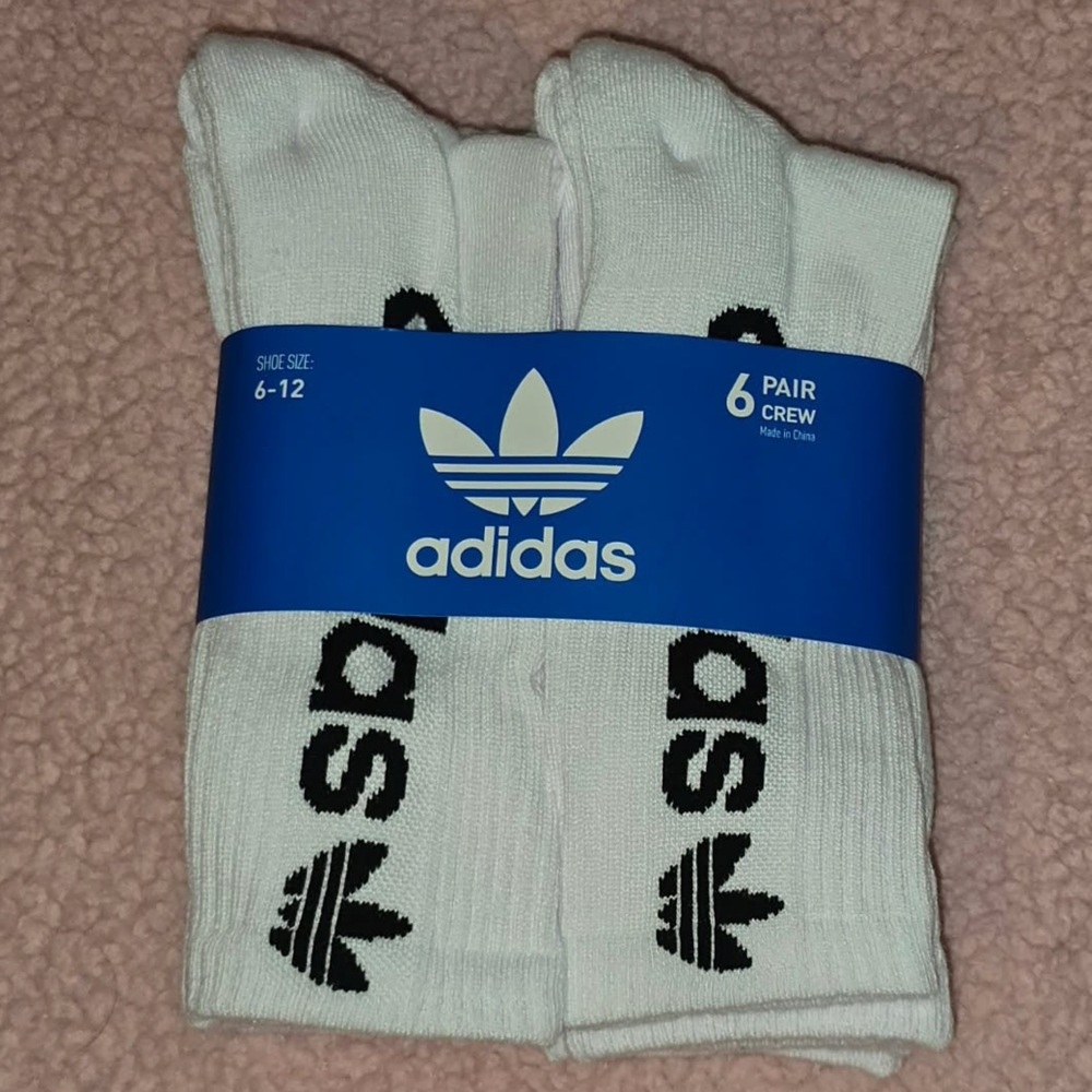 Adidas White Crew Socks with Black Logo